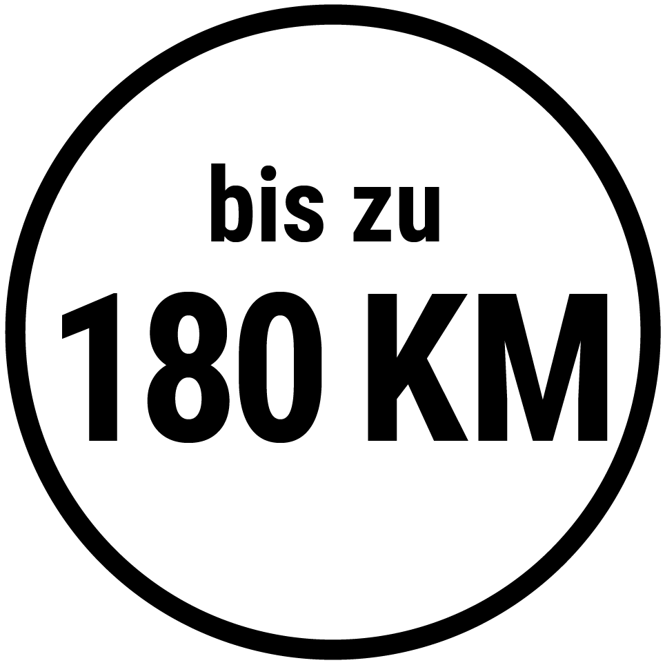 Icon Reichweite bis zu 180 km (rund)