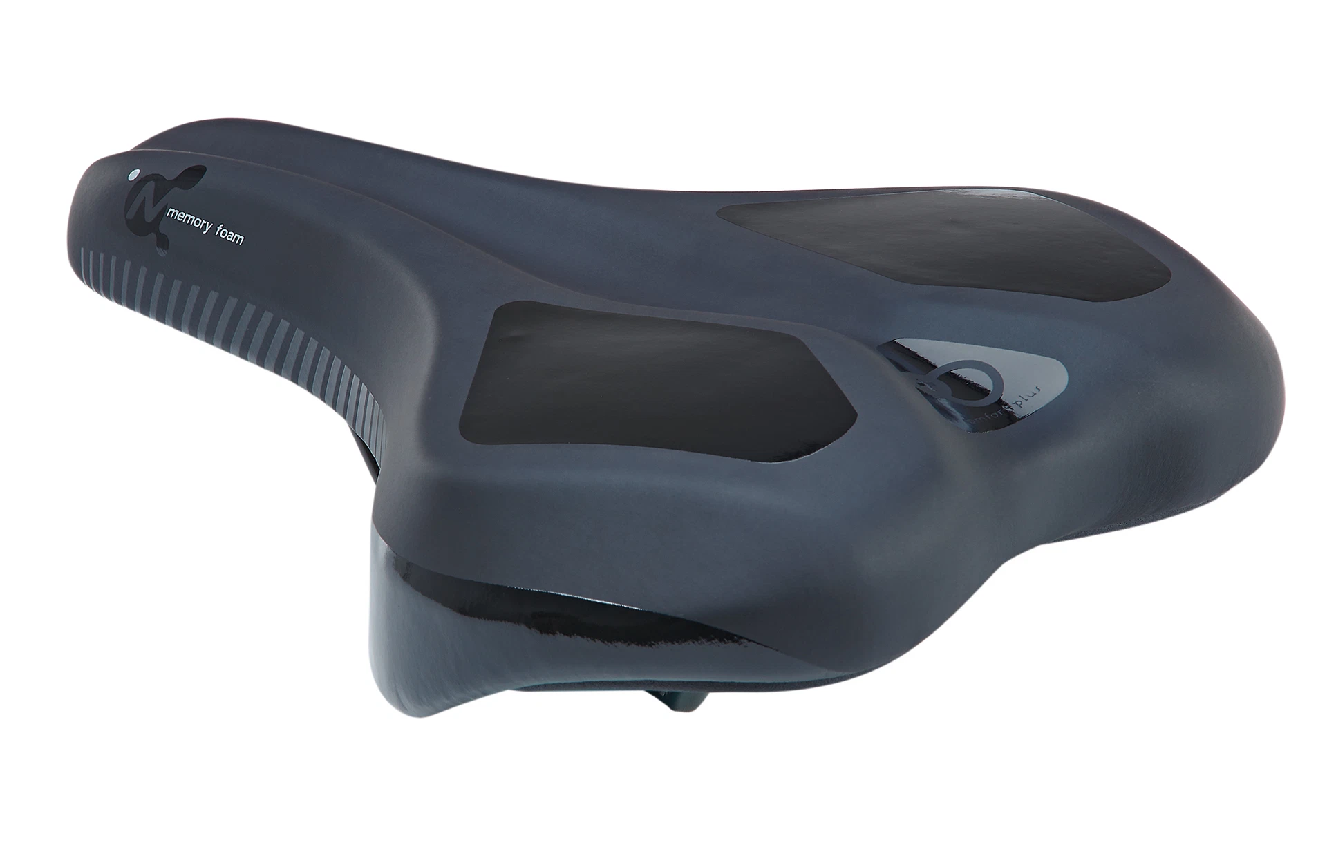 Sattel Gel schwarz - diagonale Ansicht auf weißem Grund