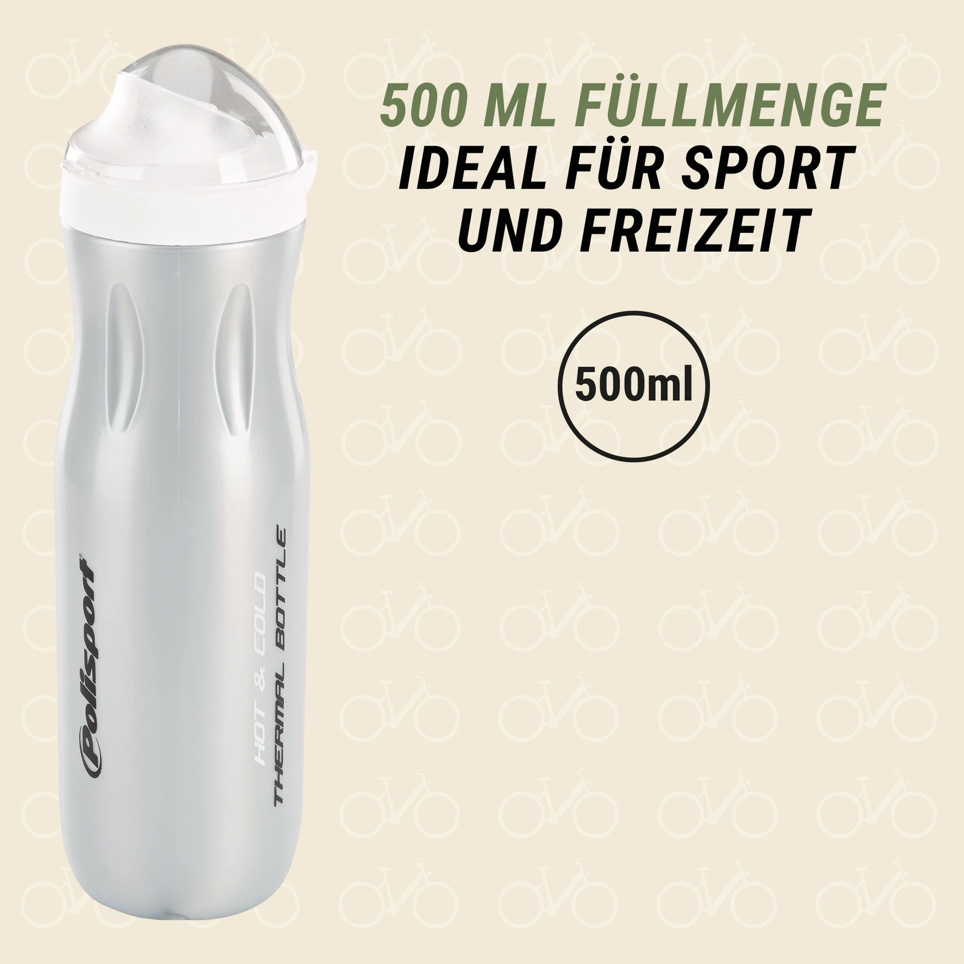 Trinkflasche silber Polisport 500ml auf weißem Grund