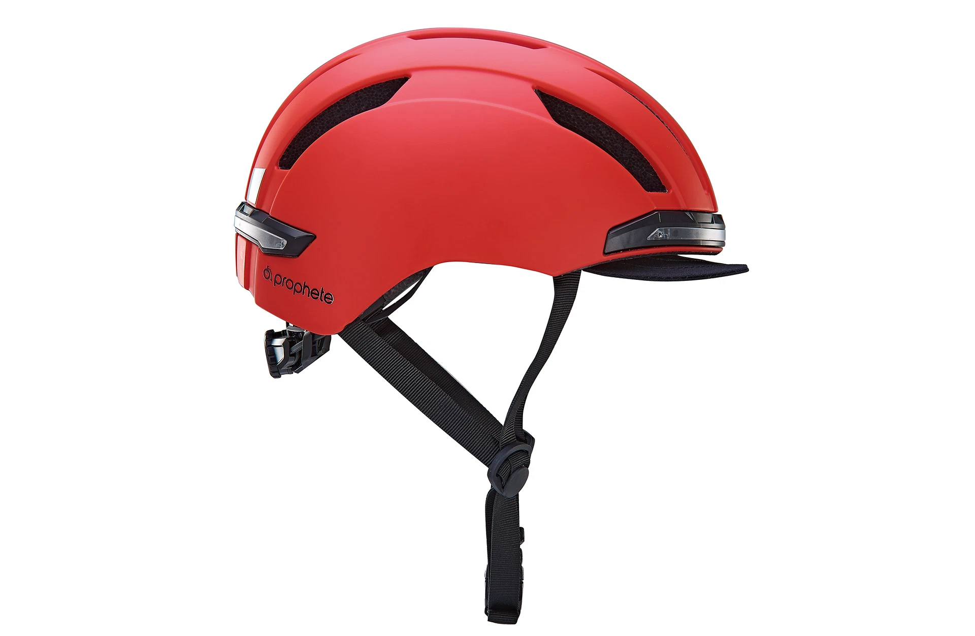 Fahrradhelm rot - seitliche Ansicht auf weißem Grund