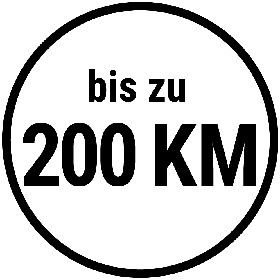 Icon Reichweite bis zu 200 km (rund)