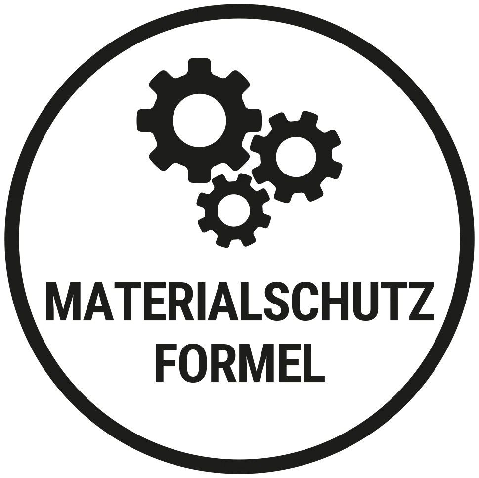 Icon Metalschutzformel in schwarzem Kreis auf weißem Grund