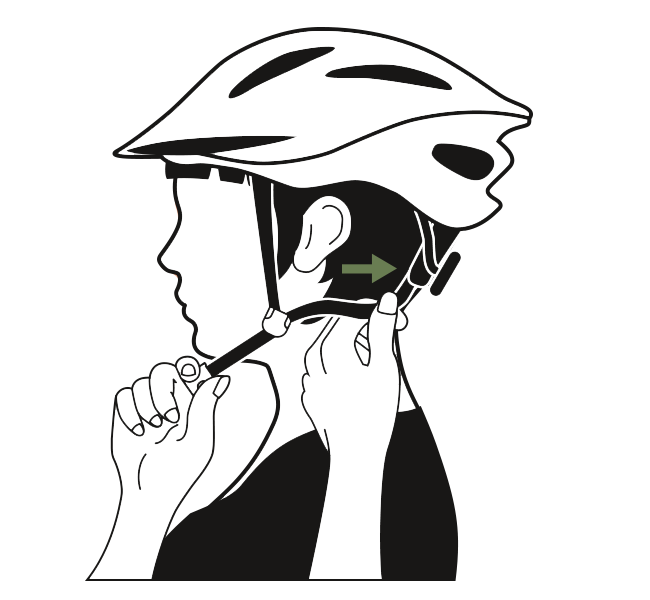 Fahrradhelm richtig einstellen – Gurtbänder unter dem Ohr zu einem V formen und fixieren