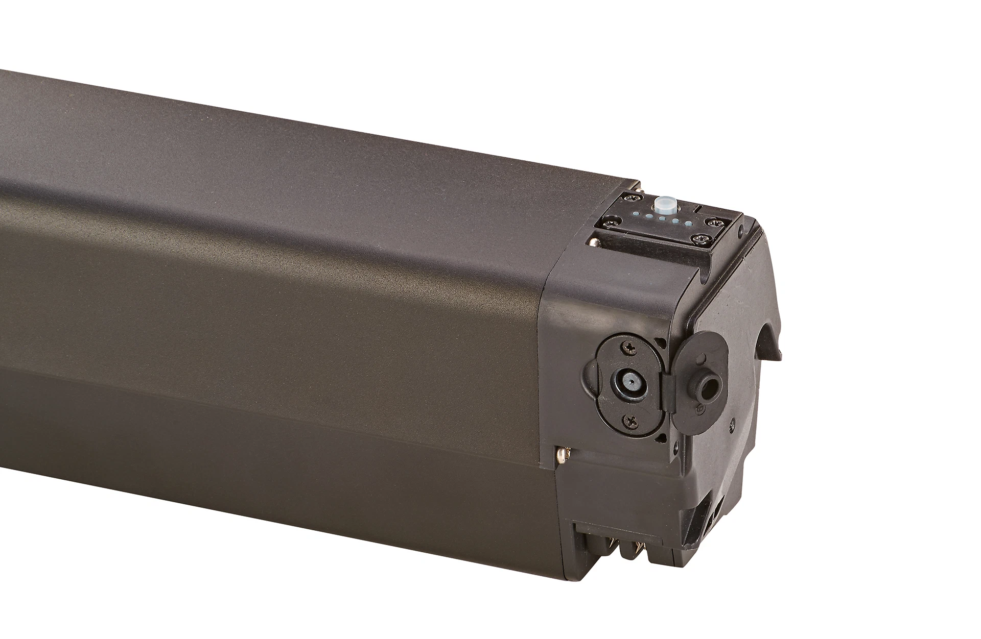 AEG Akku vollintegriert Lade-Schnittstelle - seitliche Ansicht auf weißem Grund