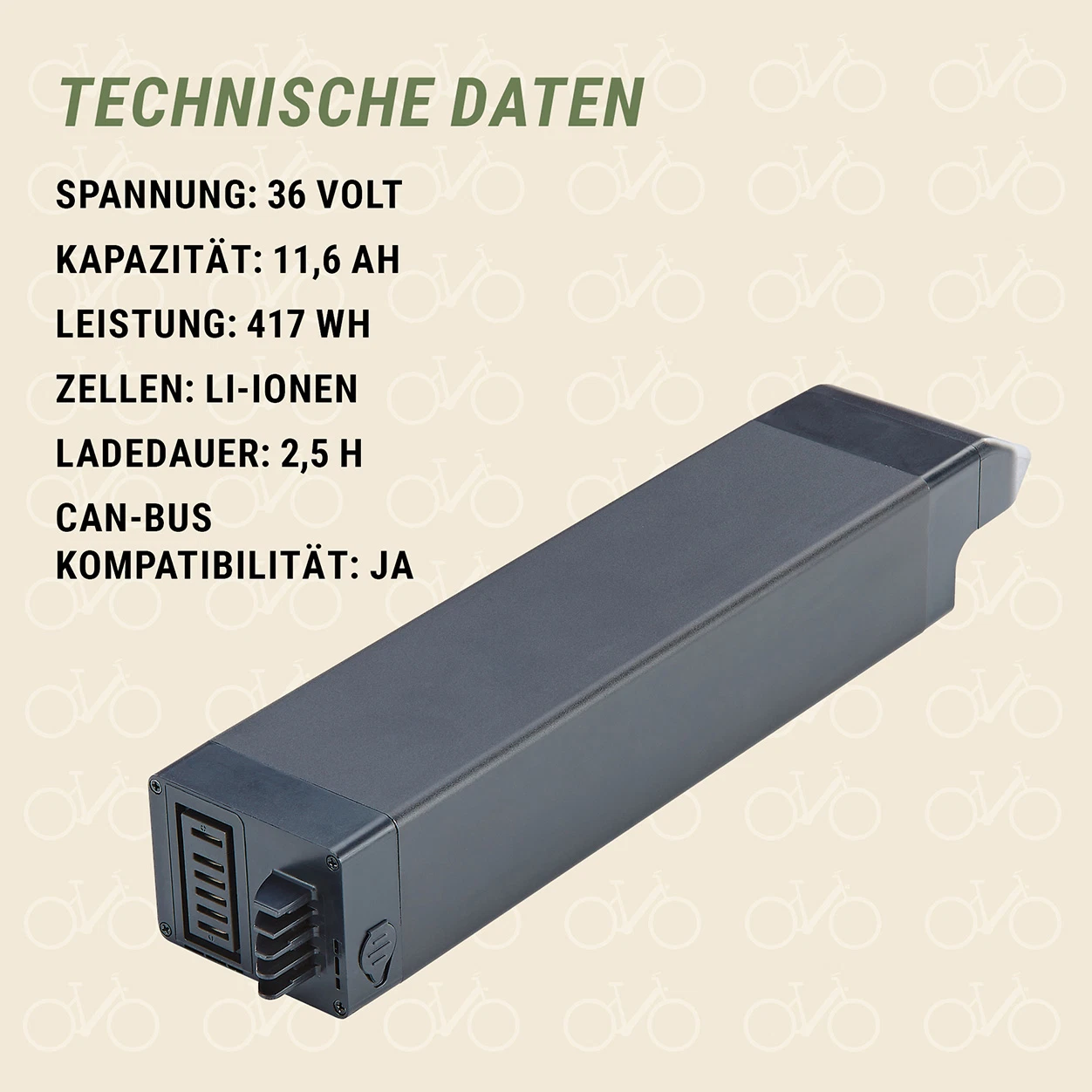 Downtube Akku semi- integriert 11,6 Ah - technische Daten