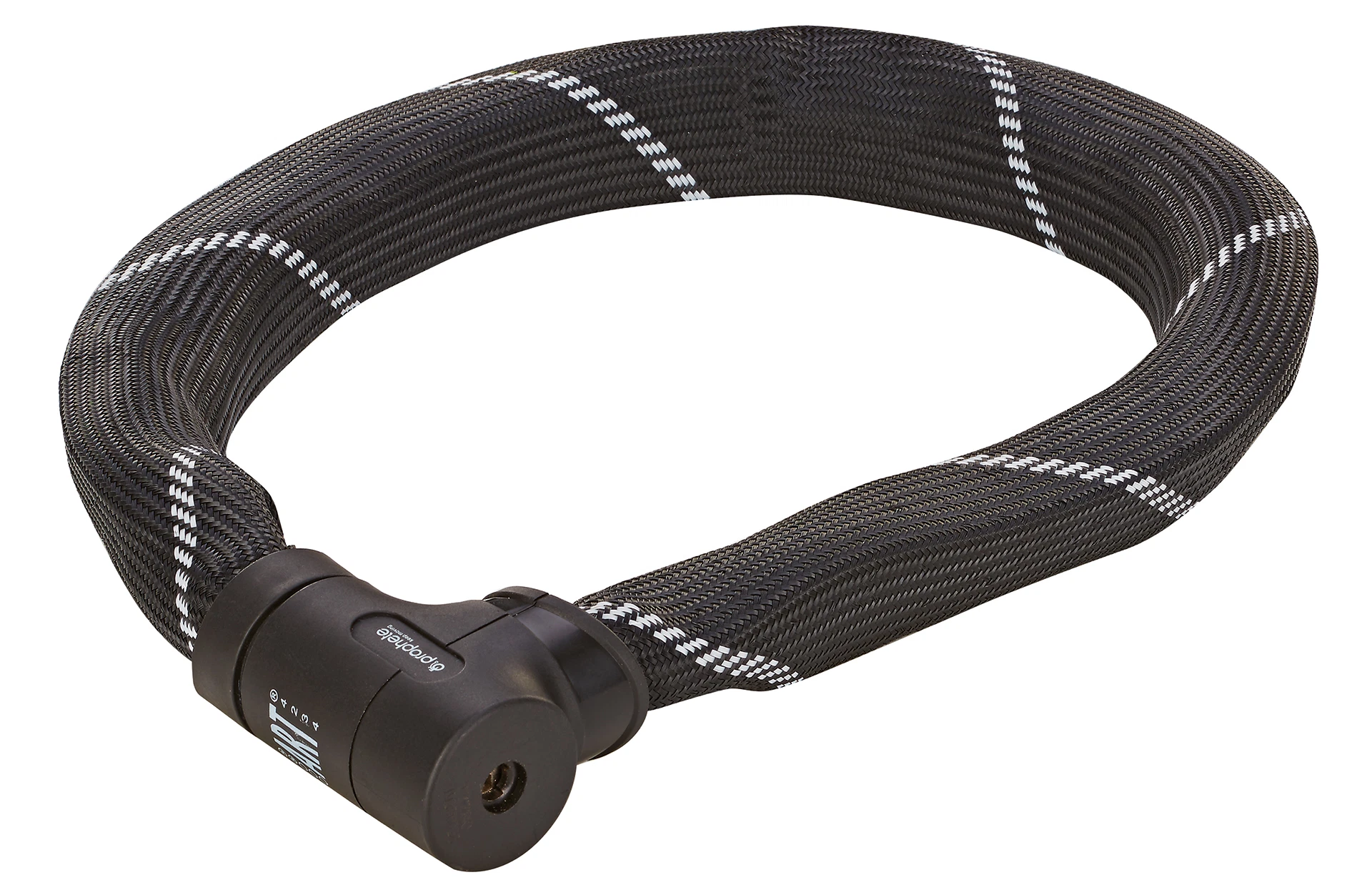 Kettenschloss schwarz geschlossen - diagonale Ansicht auf weißem Grund