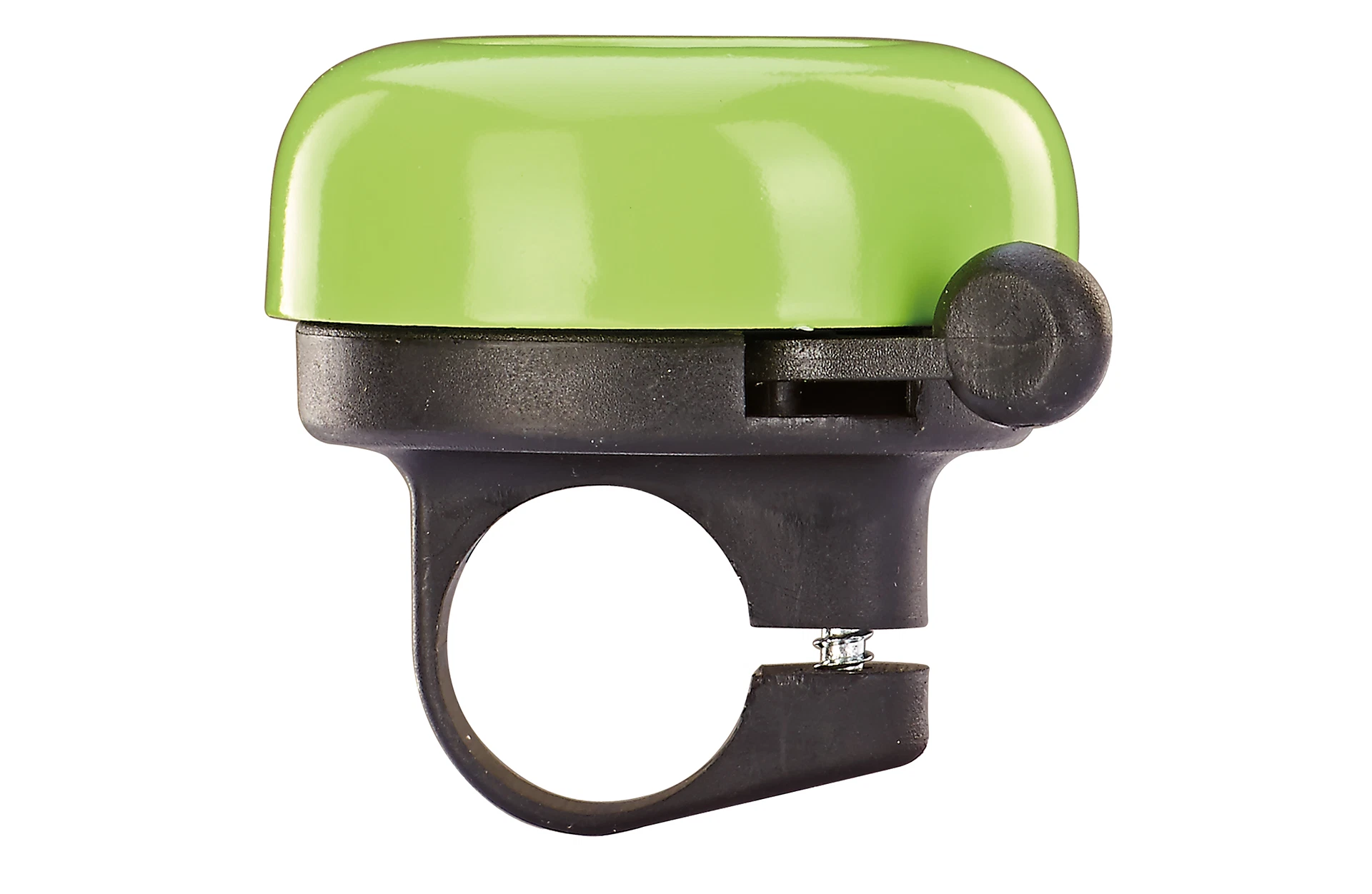 Klingel grün mit Dinomotiv - seitliche  Ansicht auf weißem Grund