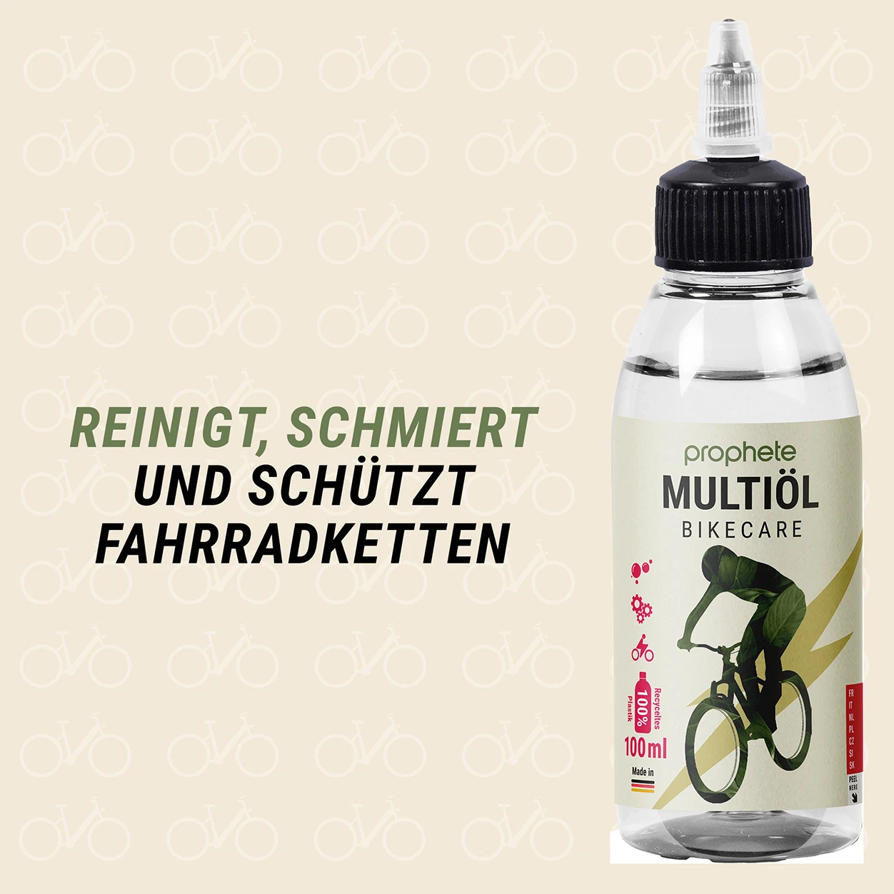 Multifunktionsöl reinigt, schmiert, schützt Fahrradketten - diagonale Ansicht