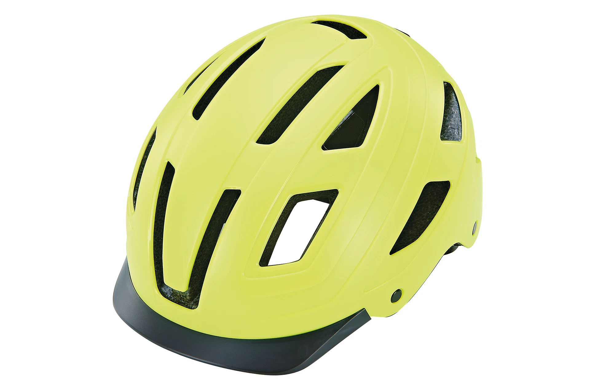 Fahrradhelm gelb - diagonale Ansicht auf weißem Grund