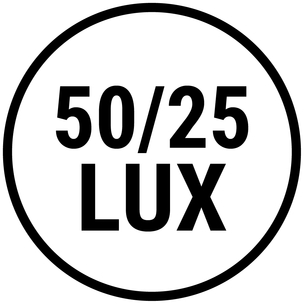 Icon 50/25 Lux in schwarzem Kreis auf weißem Grund