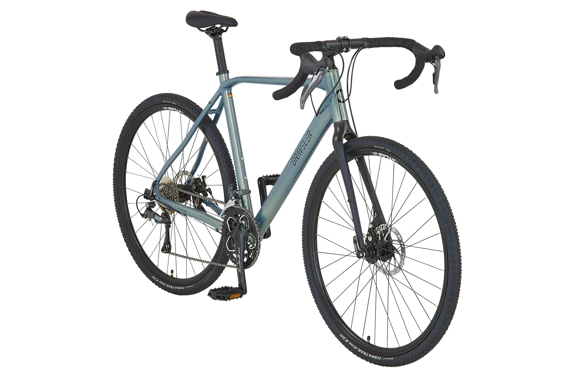 Vollansicht diagonal Prophete Graveler Bike mit Dropbar vor weißem Hintergrund