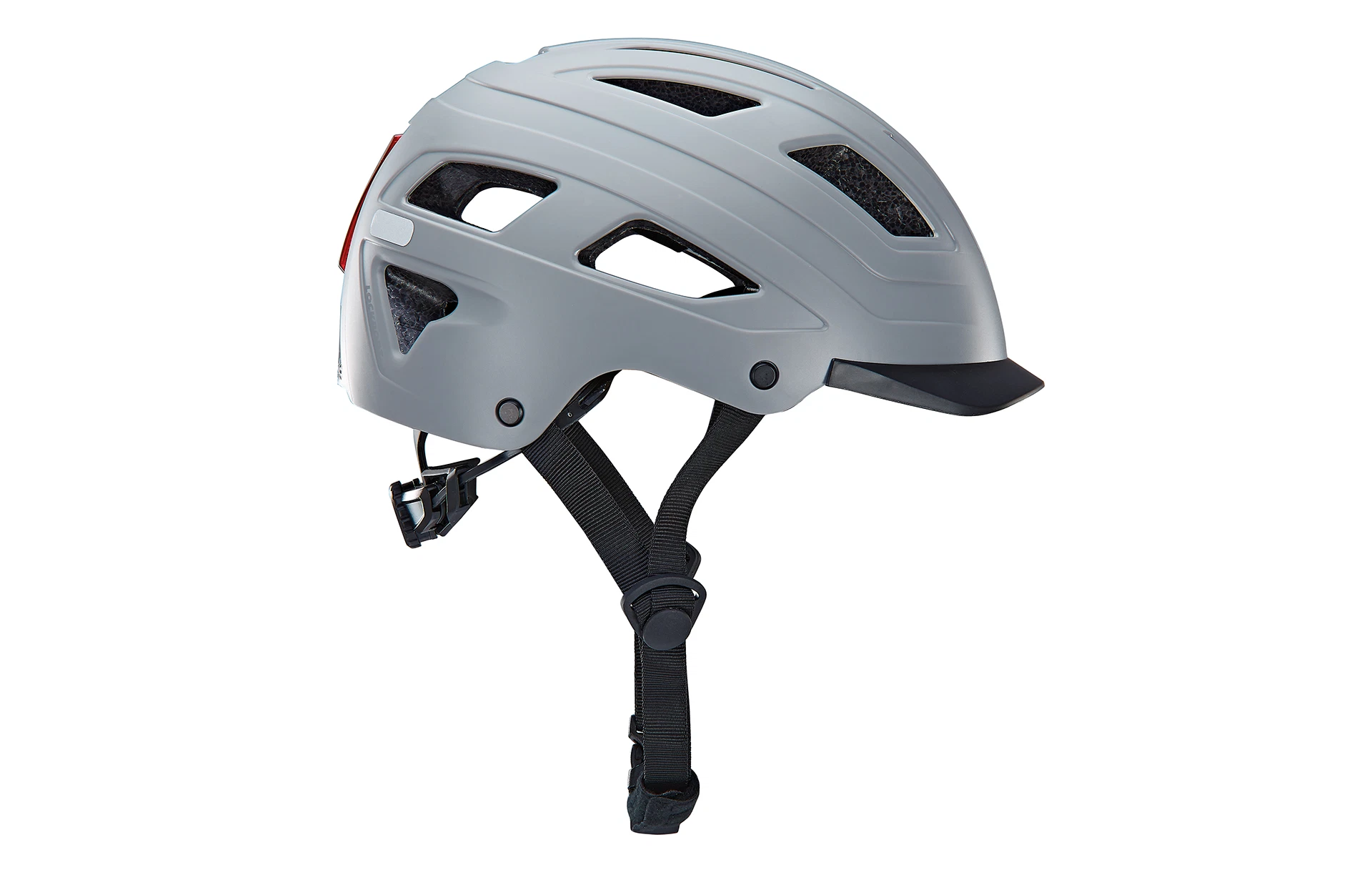 Fahrradhelm grau - seitliche Ansicht auf weißem Grund
