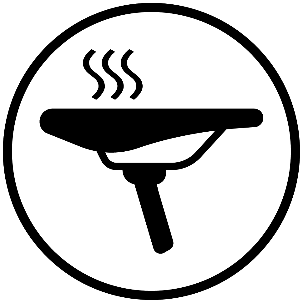 Icon Sattel beheizbar in schwarzem Kreis auf weißem Grund