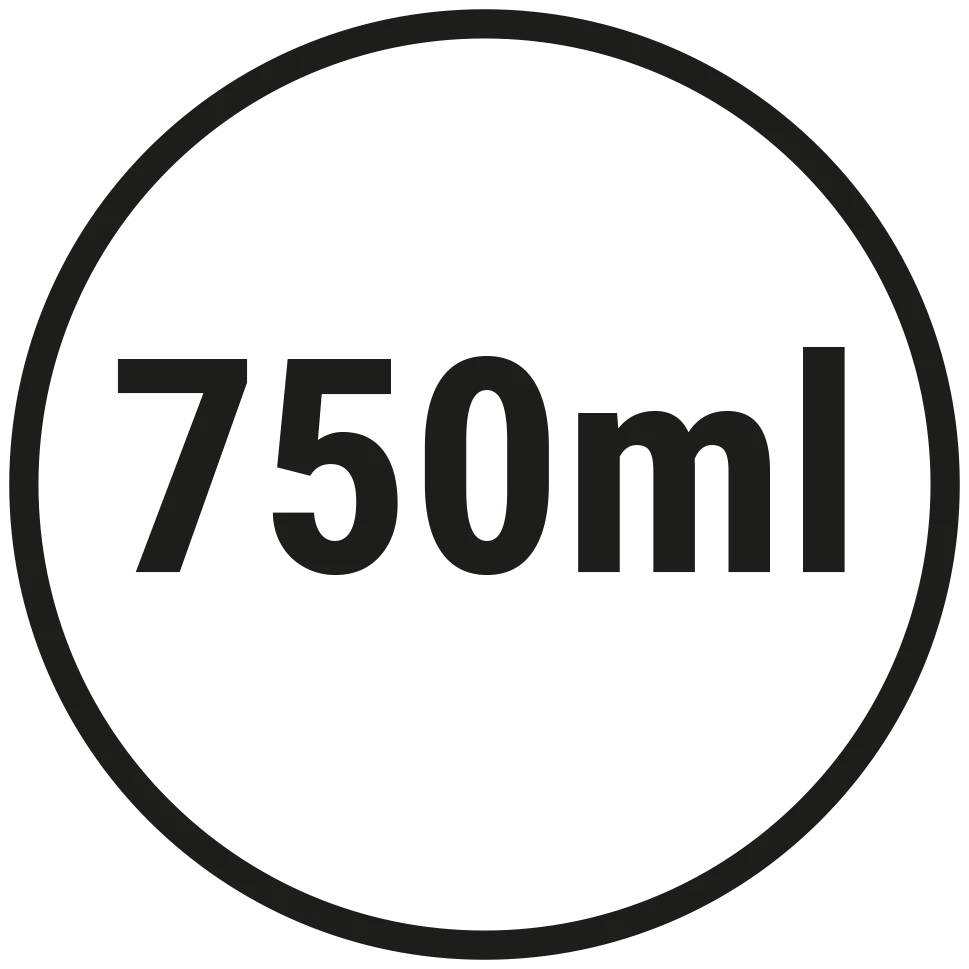 Icon 750 ml in schwarzem kreis auf weißem Grund