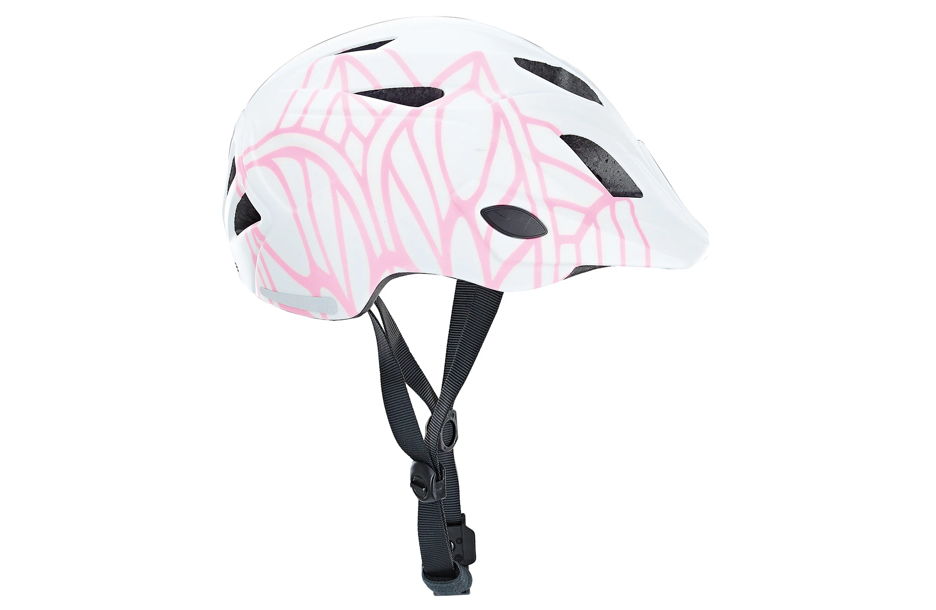 Fahrradhelm Kinder weiß/rosa - seitliche Ansicht auf weißem Grund