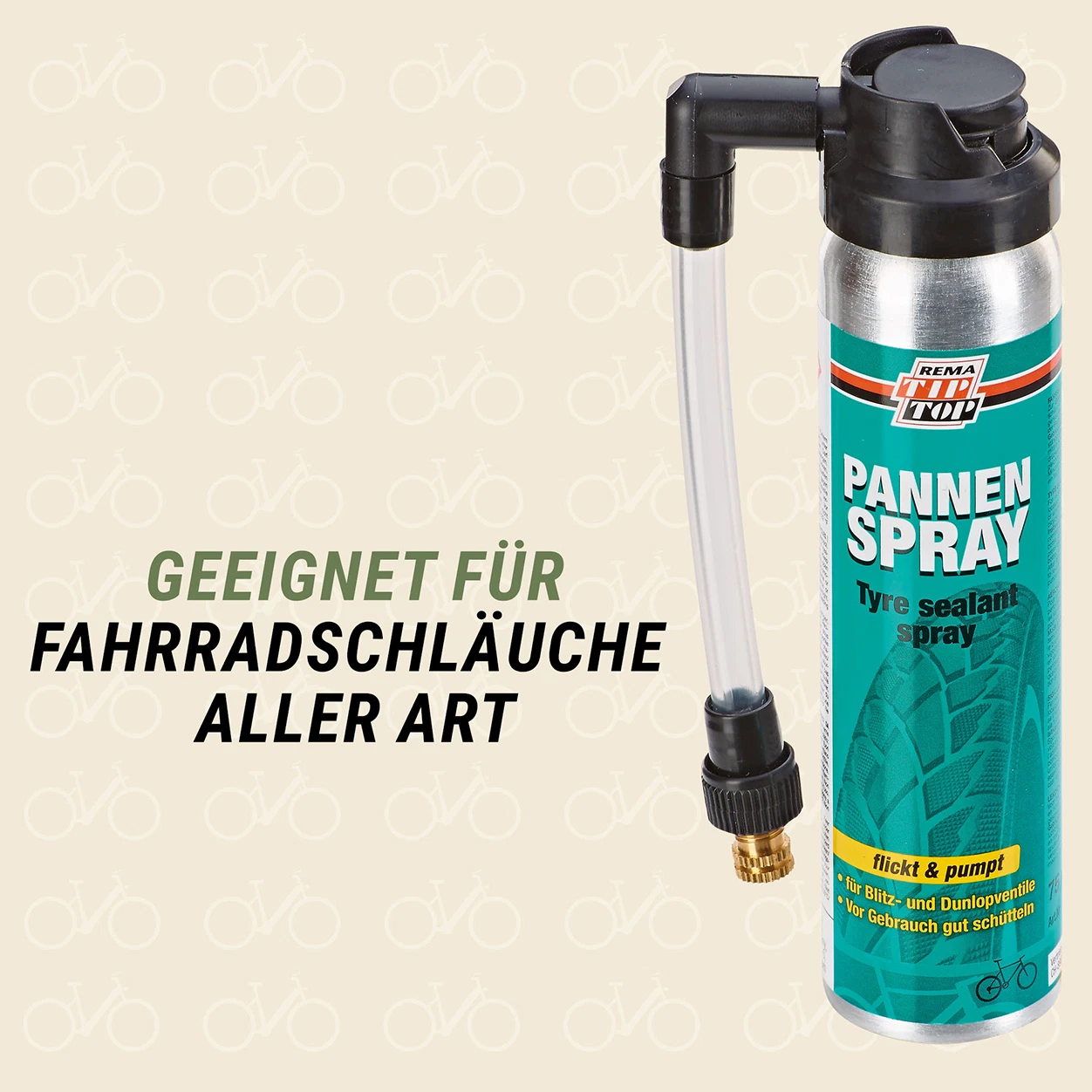 Pannenspray geeignet für Fahrradschläuche aller Art - diagonale Ansicht