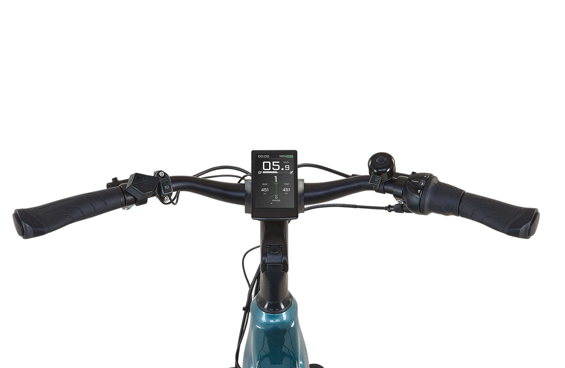 Geniesser 5.0 blau City E-Bike - Detailansicht Display auf weißem Grund