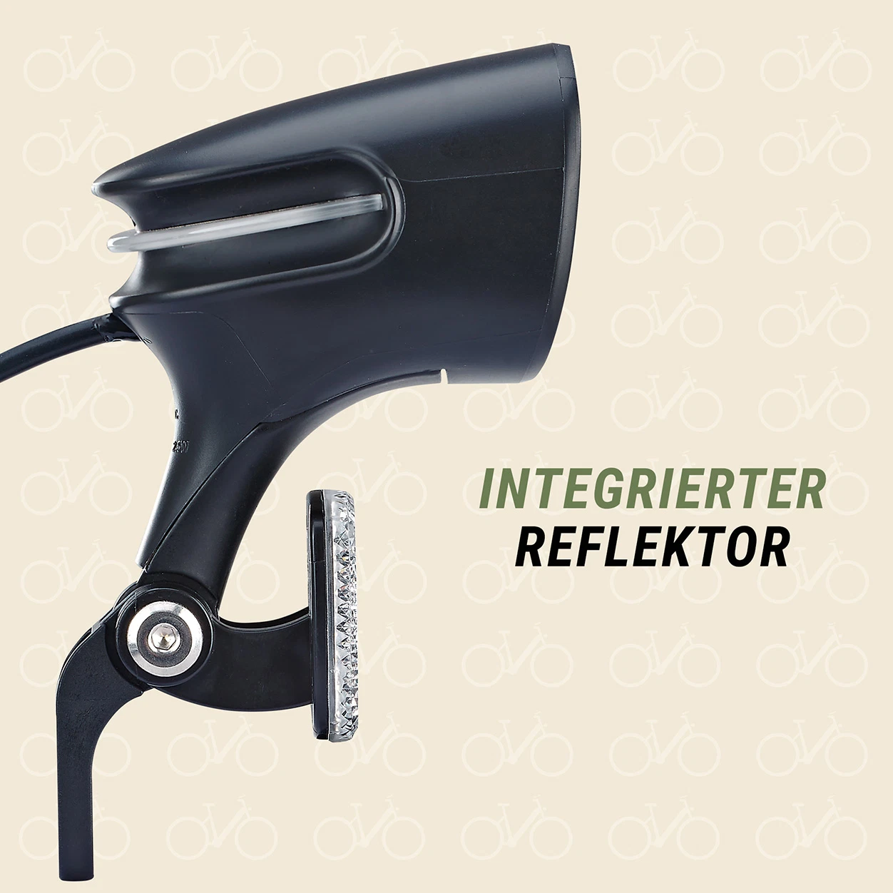E-Bike Scheinwerfer 80 LUX mit integrierten Reflektoren - seitliche Ansicht
