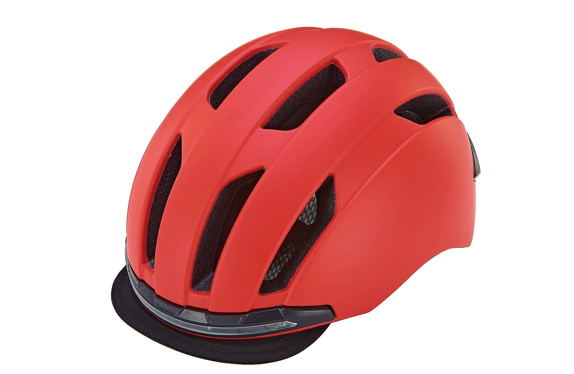 Fahrradhelm rot - diagonale Ansicht auf weißem Grund