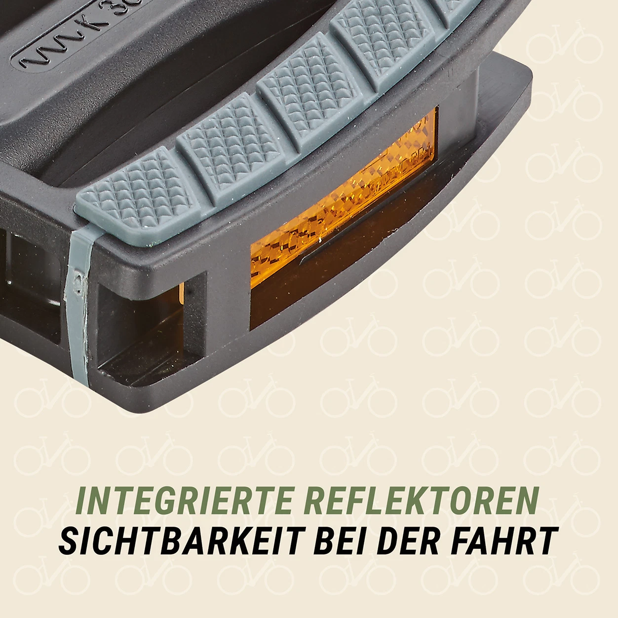 City und Trekking Pedale breit Schwarz Grau mit integrierten Reflektoren - detailansicht