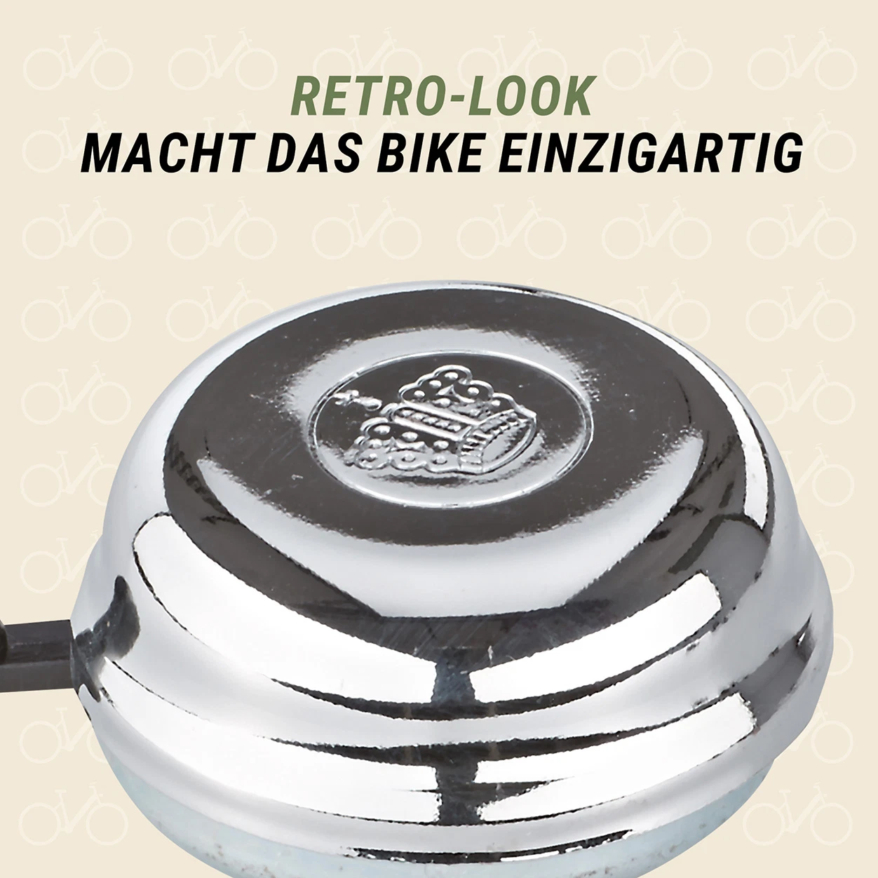 Fahrradklingel Silber Retro Look - diagonale Ansicht