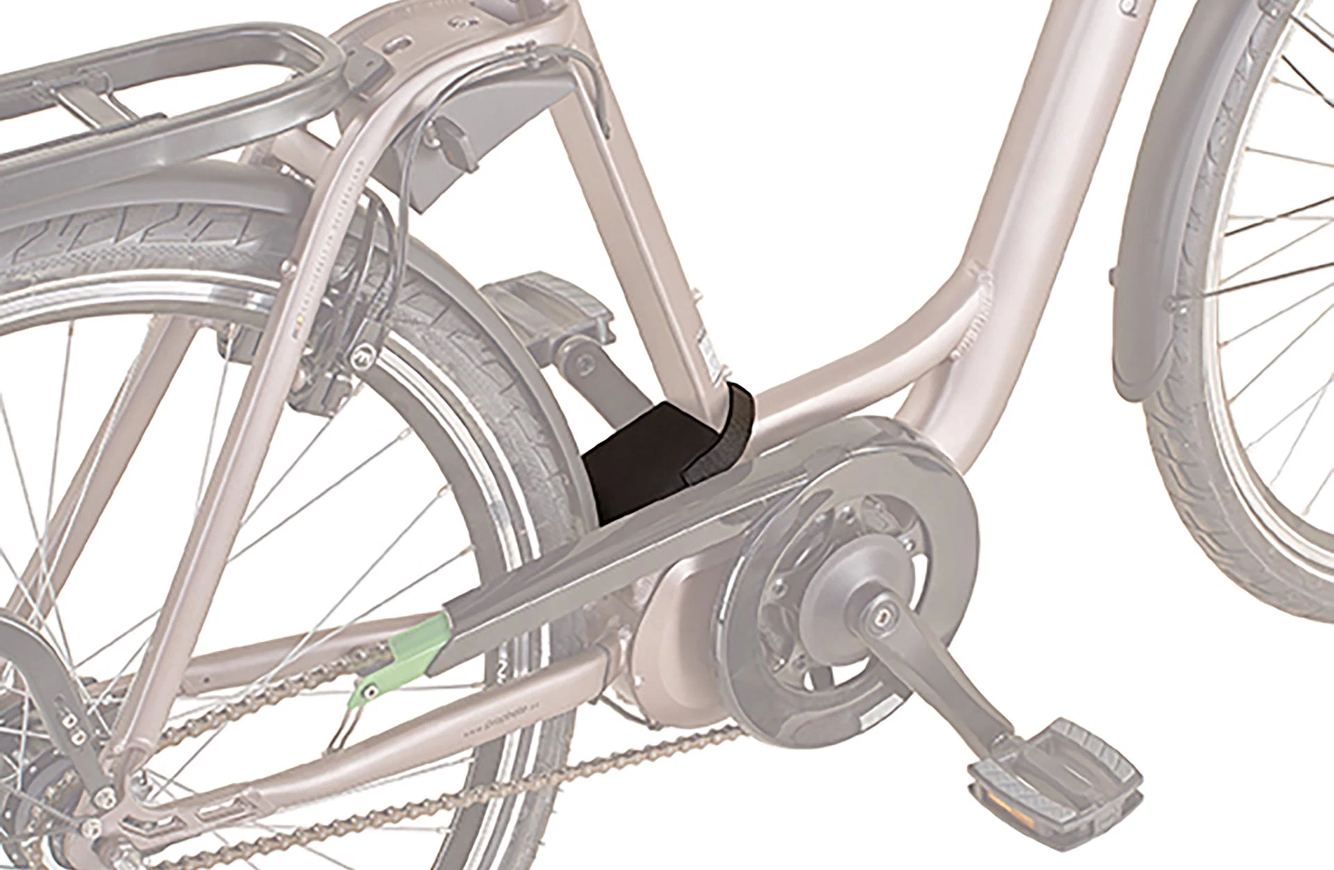 Akkukontaktschutzhülle an Fahrrad montiert transparente Grafik - Detailansicht
