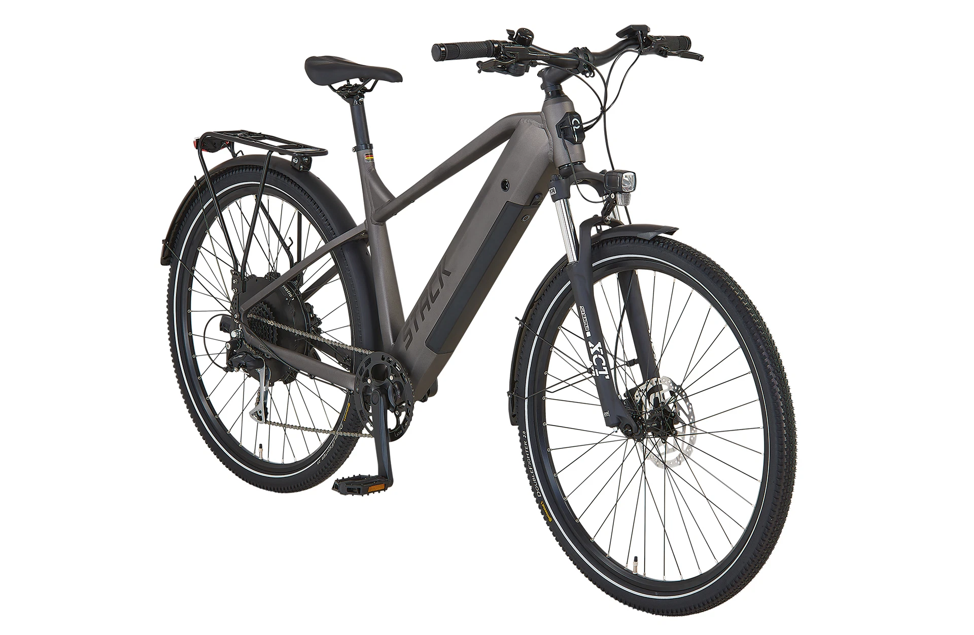 Vollansicht diagonal Prophete Stack 2.3 Hardtail E-Bike vor weißem Hintergrund