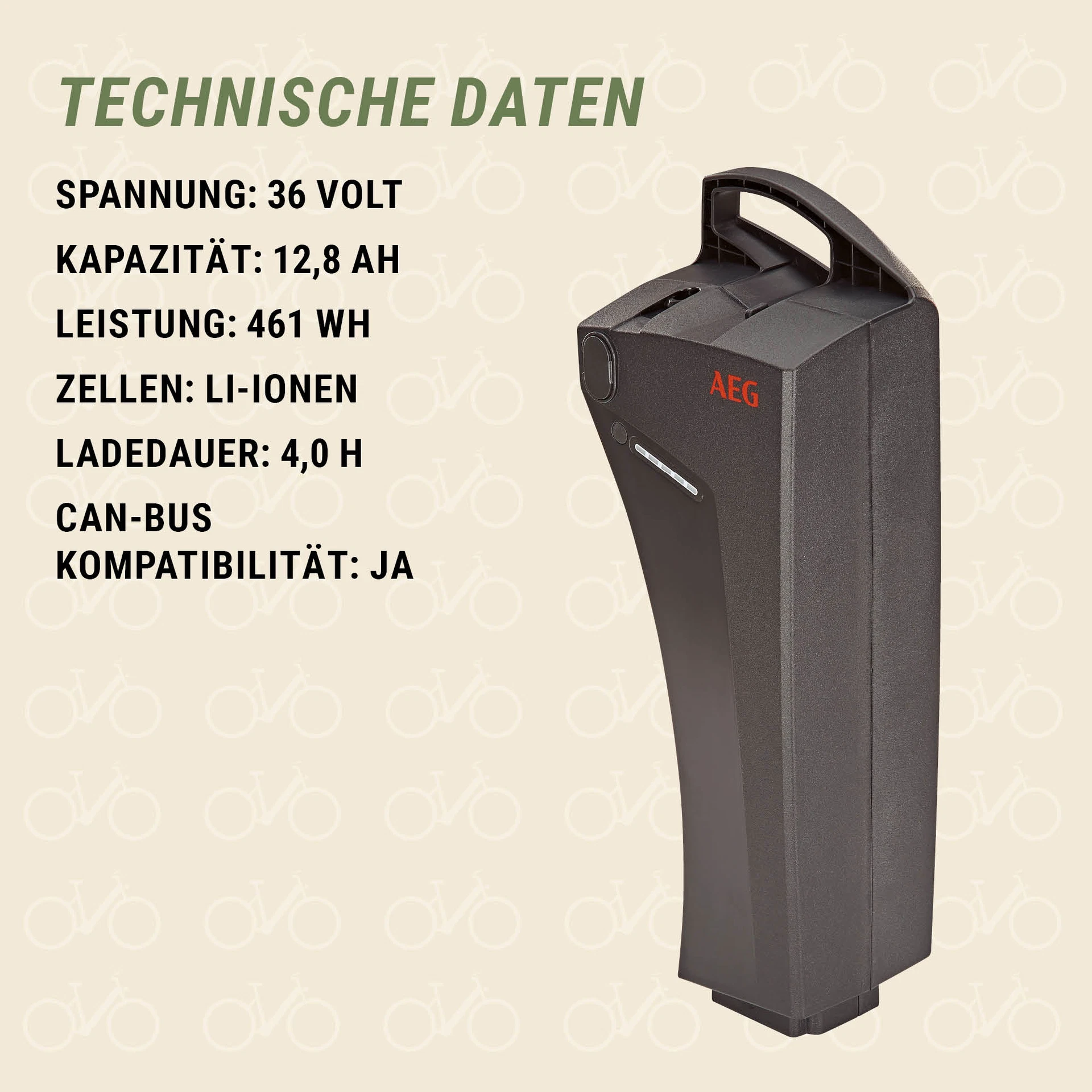 E-Bike Akku technische Daten 12,8 Ah - diagonale Ansicht