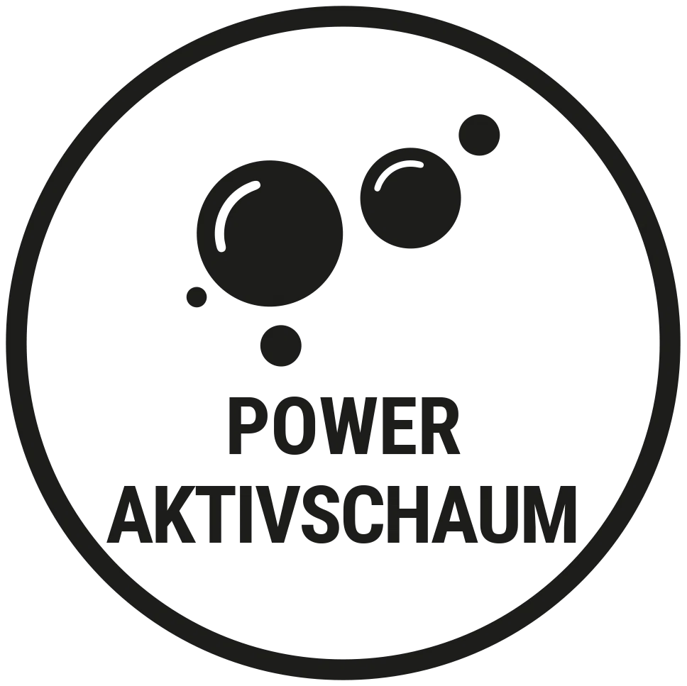 Icon Power Aktivschaum in schwarzem Kreis auf weißem Grund