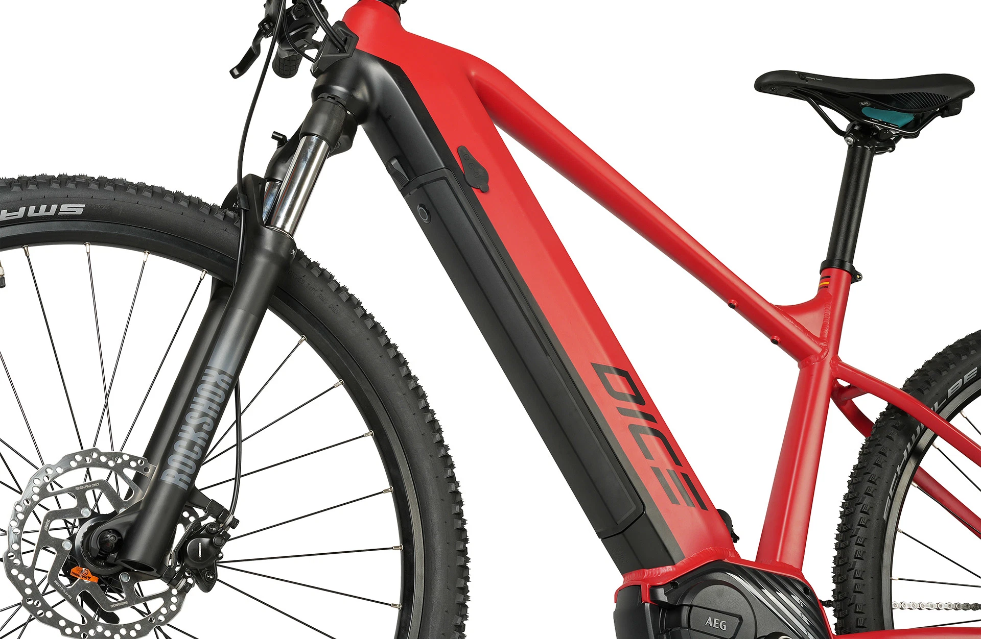 Dice 3.1 E-Mountainbike - Detailansicht Akku auf weißem Grund