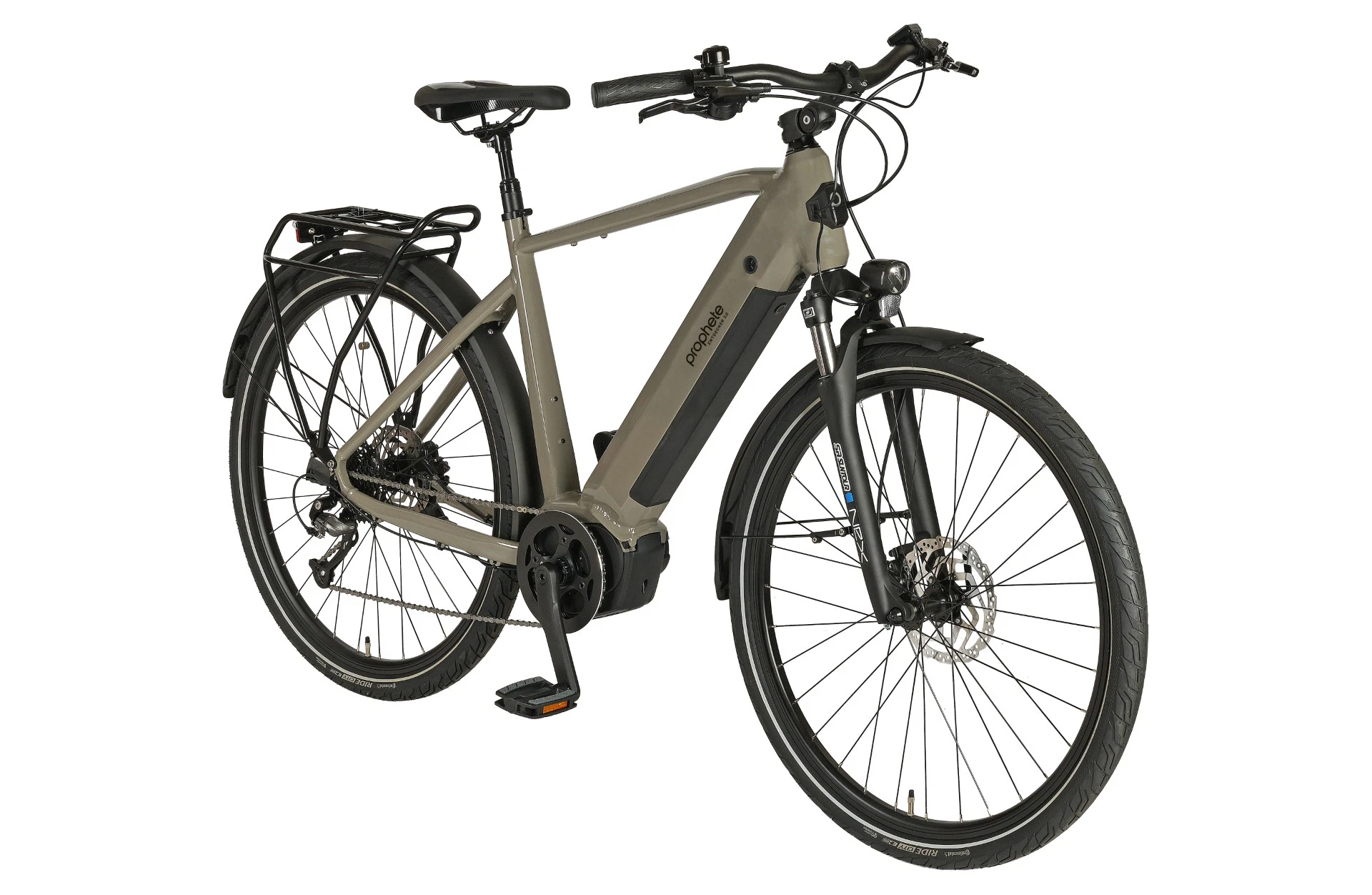 Entdecker 3.0 Trekking E-Bike olivgrün - diagonale Ansicht auf weißem Grund