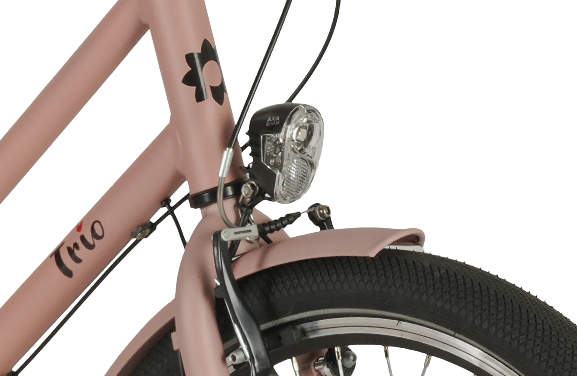 Trio Kinderfahrrad 500 altrosa - Detailansicht Beleuchtung auf weißem Grund