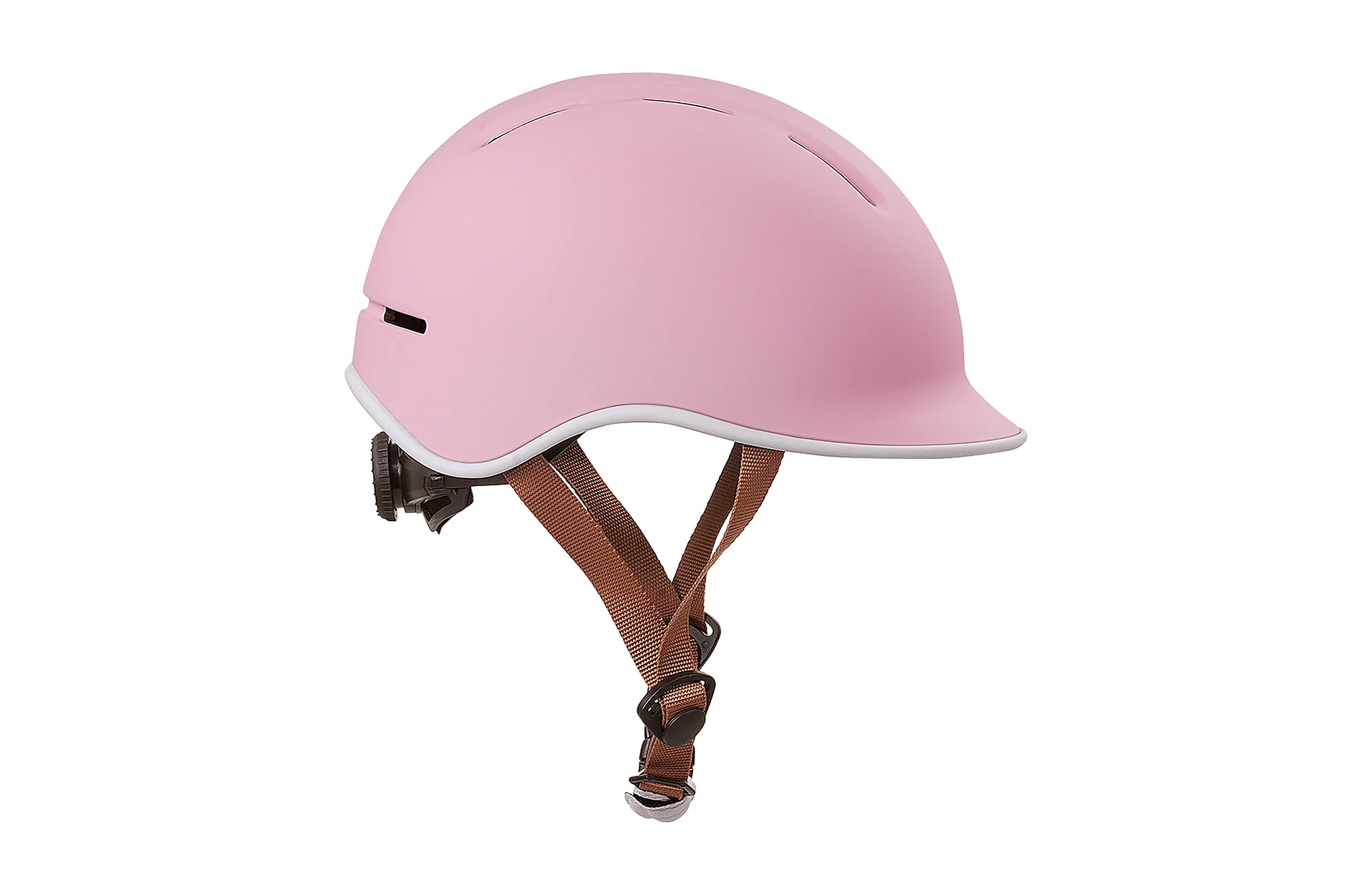 Fahrradhelm rosa - seitliche Ansicht auf weißem Grund