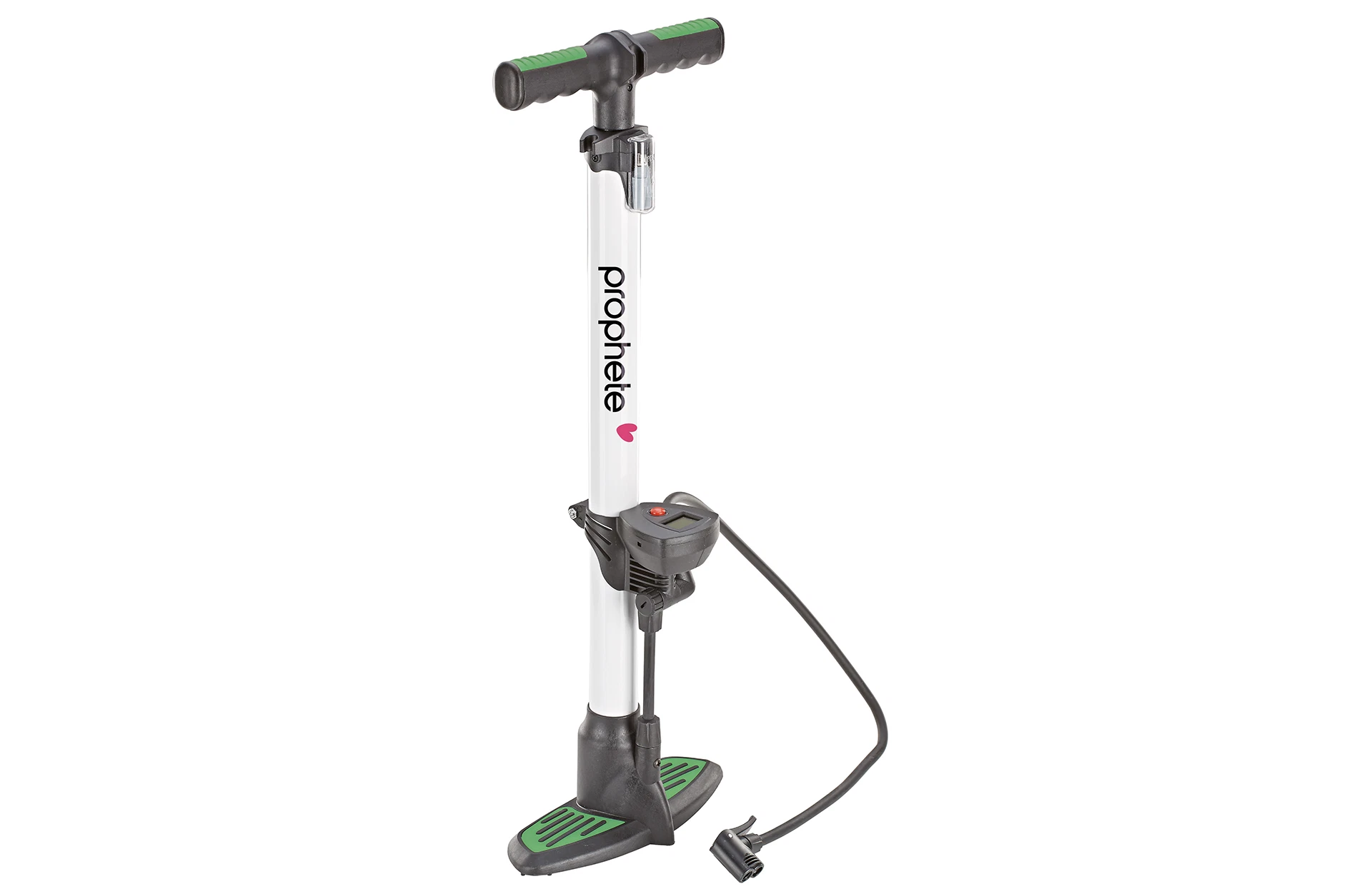 Standluftpumpe weiß/schwarz Prophete - diagonale Ansicht auf weißem Grund