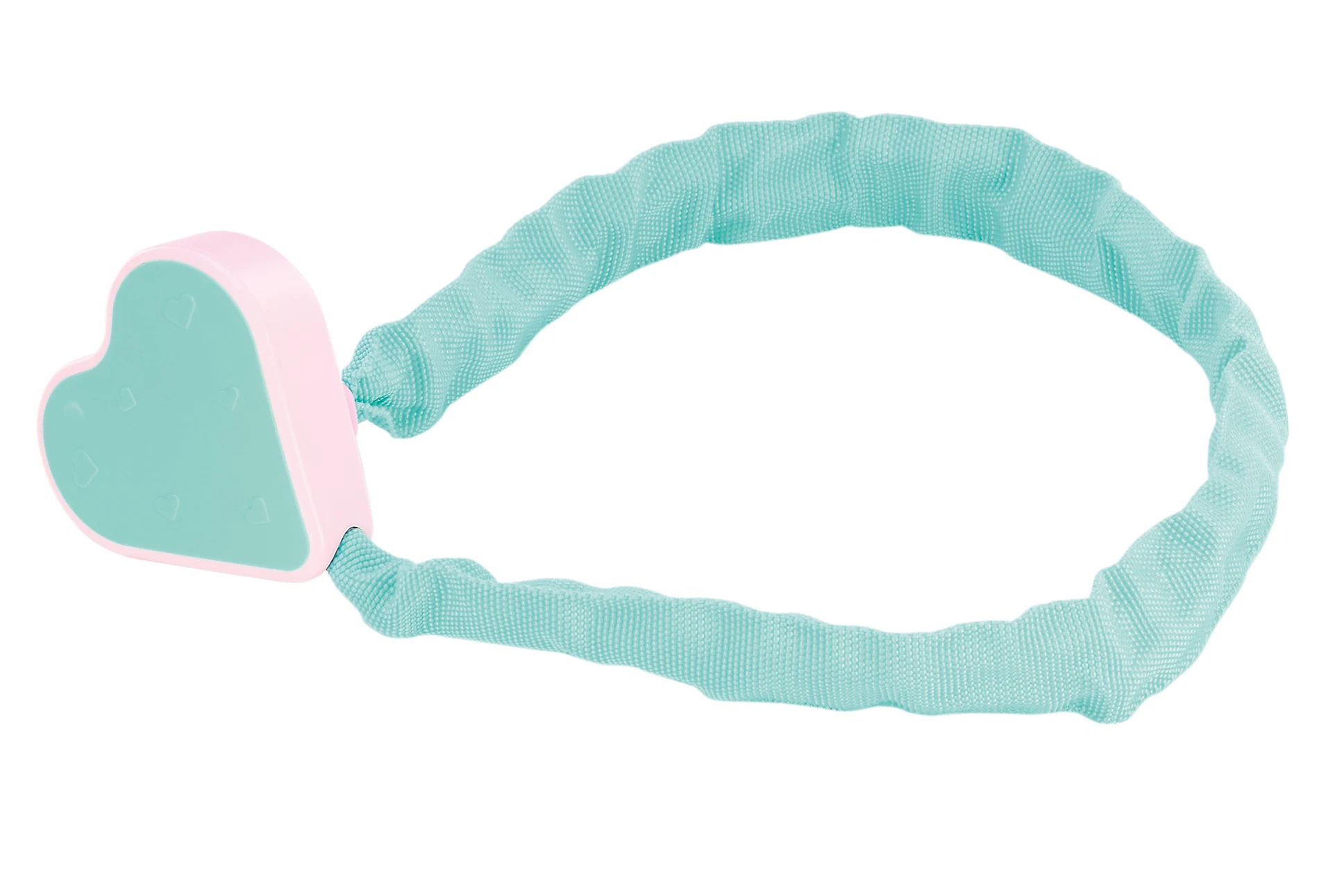 Kinderfahrradschloss Herz türkis/rosa - diagonale Ansicht auf weißem Grund