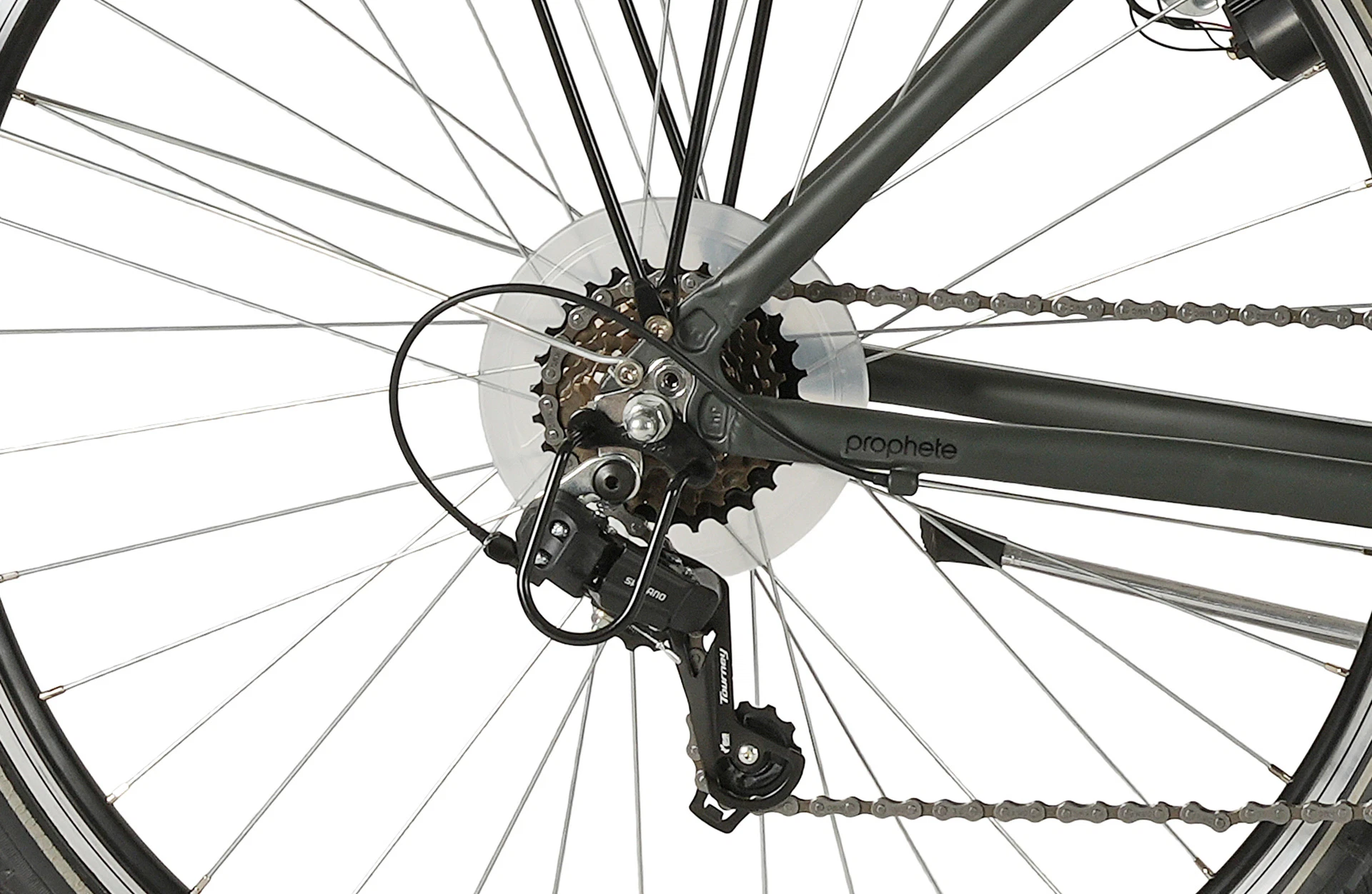 Entdecker 100 Trekking Bike Trapezrahmen - Detailansicht Schaltung auf weißem Grund
