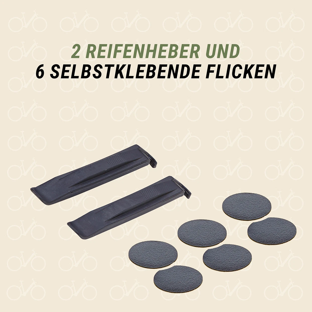 Fahrrad Reparaturset "Tour" 2 Reifenheber und 6 Selbstklebende Flicken - diagonale Ansicht