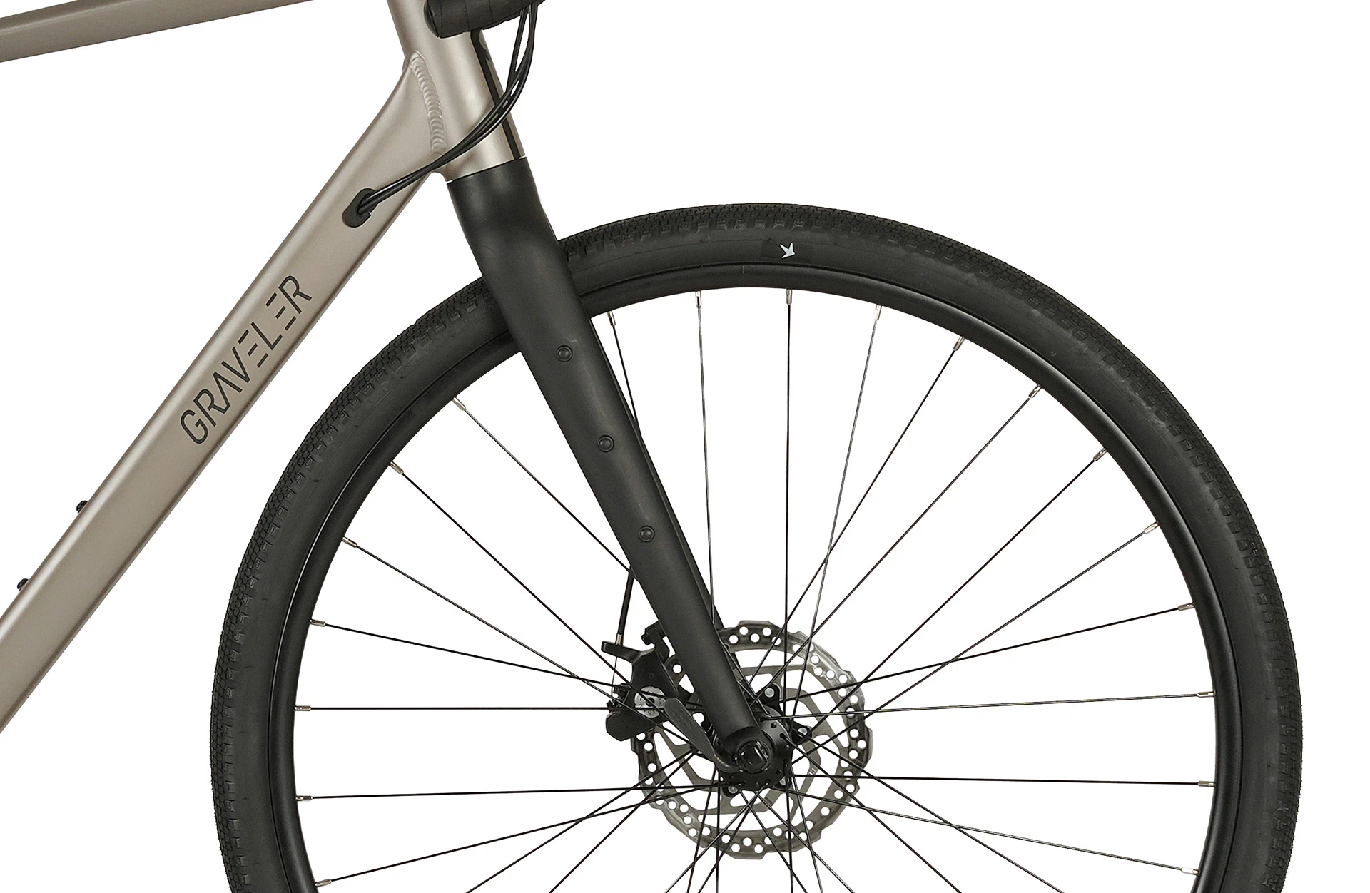 Graveler Gravelbike silber - Detailansicht Gabel auf weißem Grund