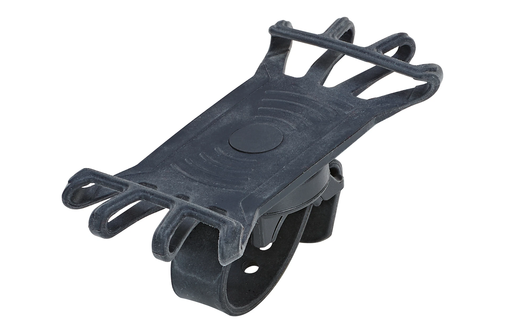 Smartphonehalter schwarz aus Gummi - diagonale Ansicht auf weißem Grund