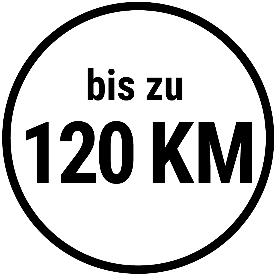 Icon Reichweite bis zu 120 km (rund)