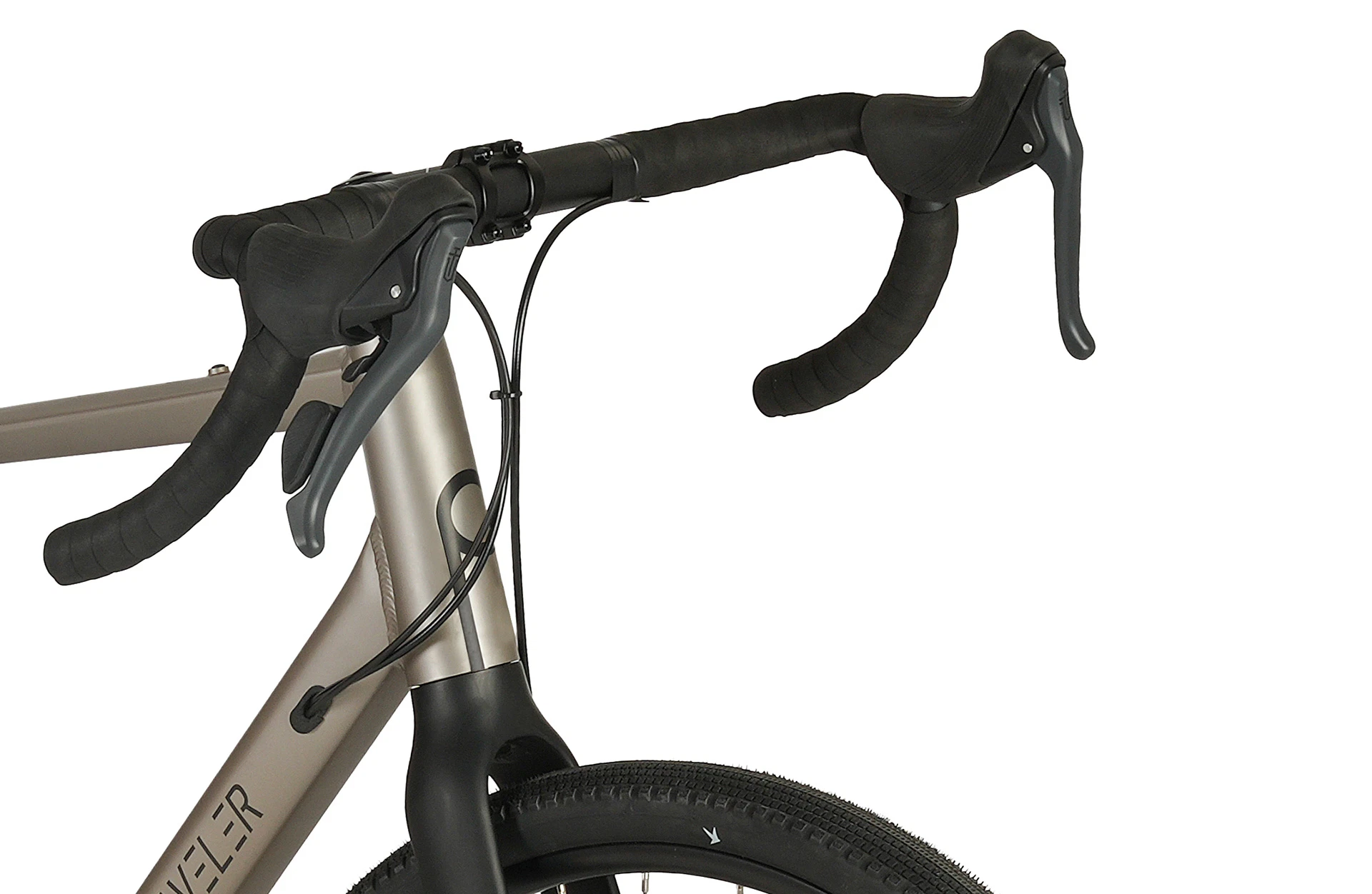 Graveler Gravelbike silber - Detailansicht Vorbau auf weißem Grund
