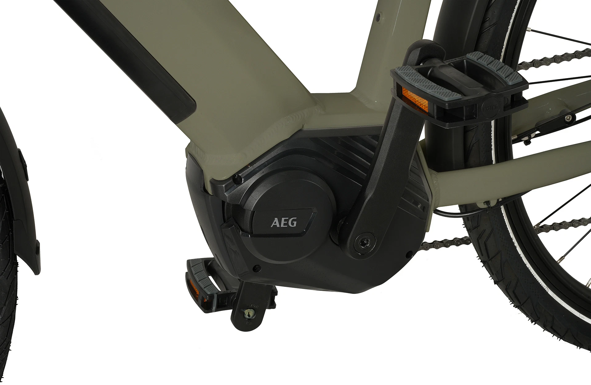 Entdecker 4.0 Trekking E-Bike Diamantrahmen - Detailansicht Motor auf weißem Grund