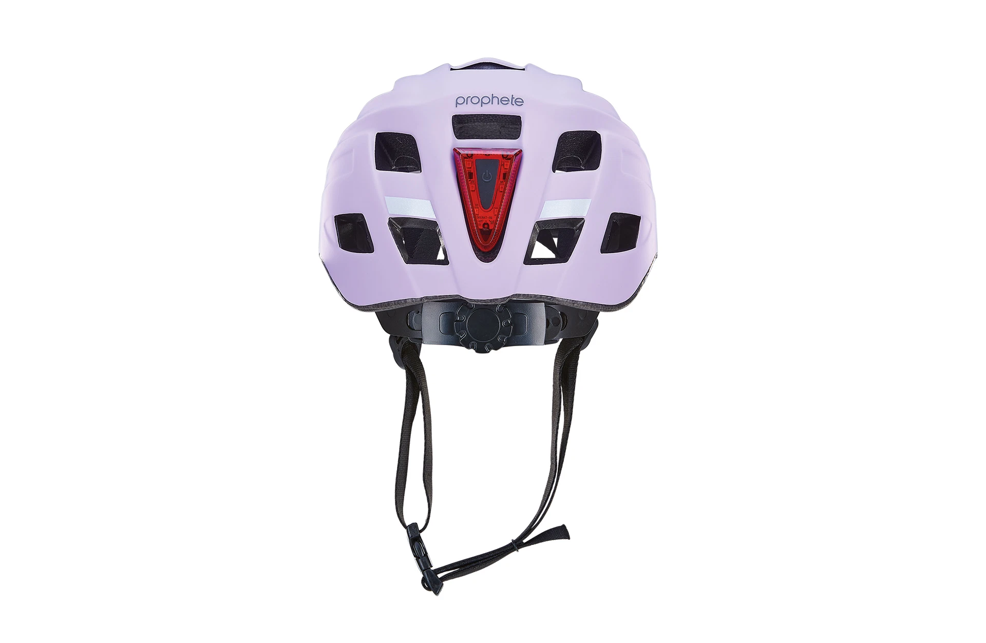 Fahrradhelm lila - Ansicht von hinten auf weißem Grund