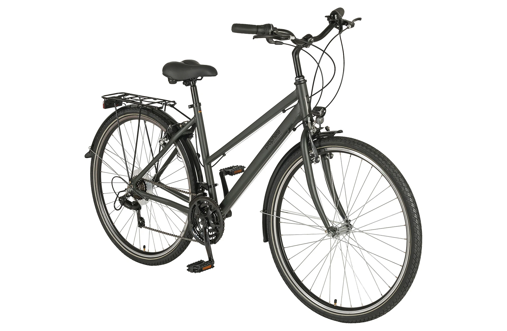 Entdecker 100 Trekking Bike Trapezrahmen - diagonale Ansicht auf weißem Grund