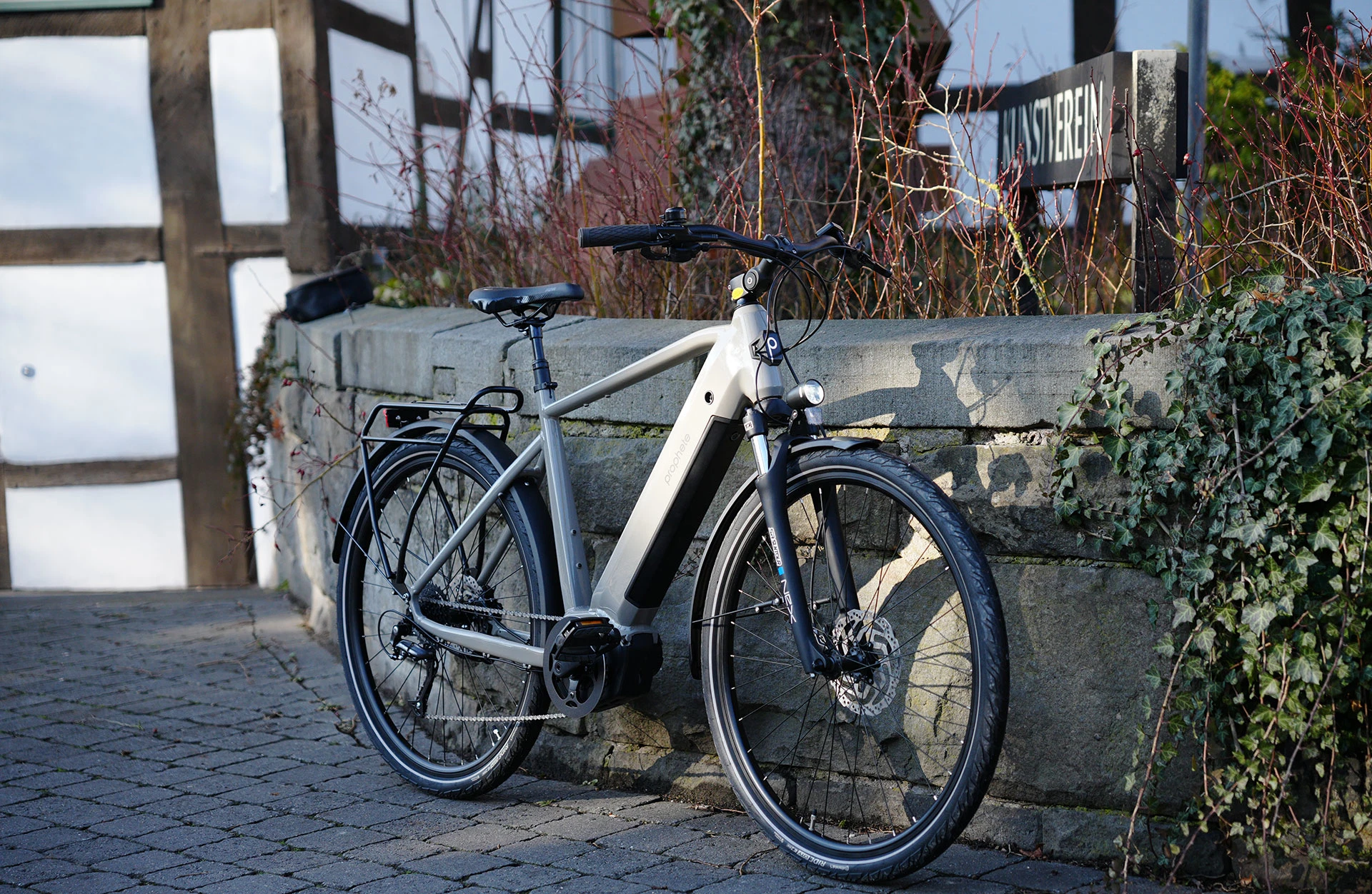 Entdecker 3.0 Trekking E-Bike - stehend an einer Mauer im Freien