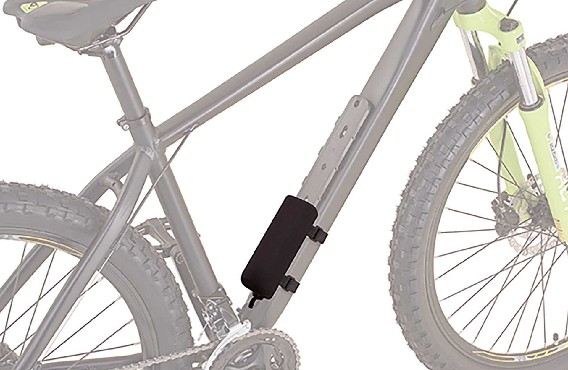 Akkuschutz am Mountainbike angebracht - Detailansicht transparent