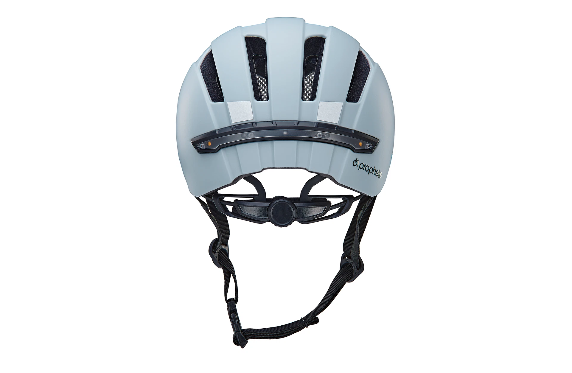Fahrradhelm grau - Ansicht von hinten auf weißem Grund