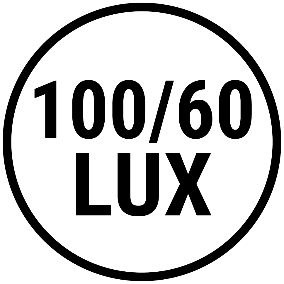 Icon 50/25 Lux in schwarzem Kreis auf weißem Grund