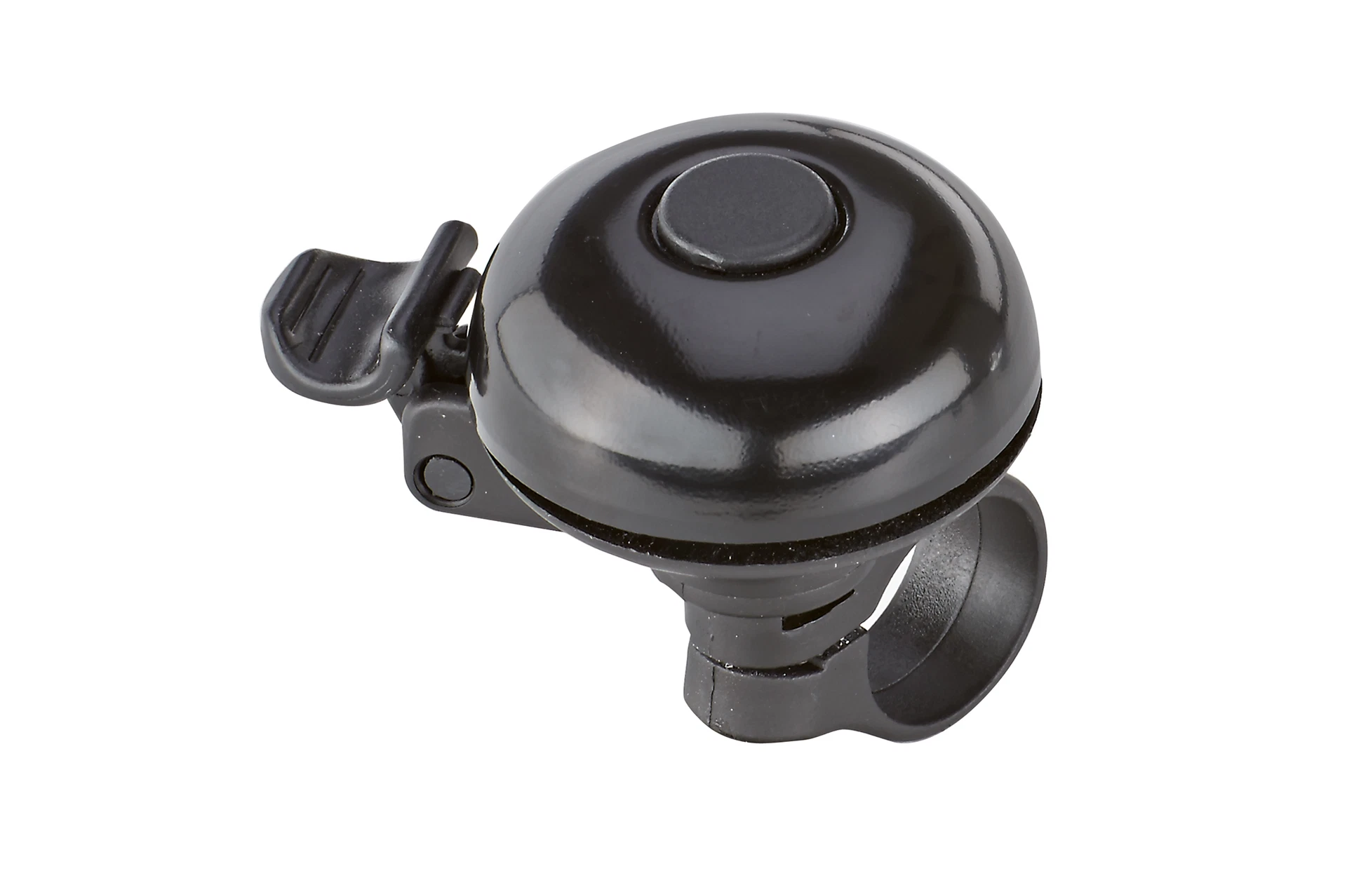 Klingel schwarz - diagonale Ansicht auf weißem Grund