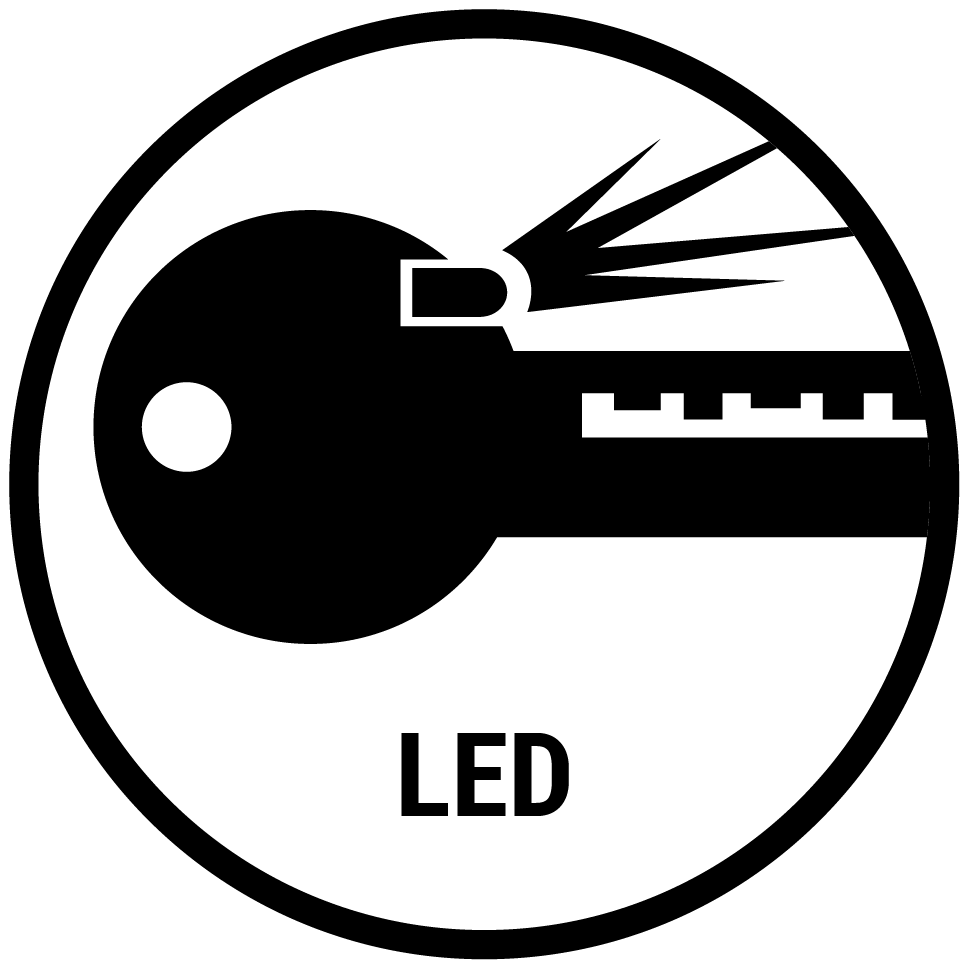 Icon Schloss LED in schwarzem Kreis auf weißem Grund